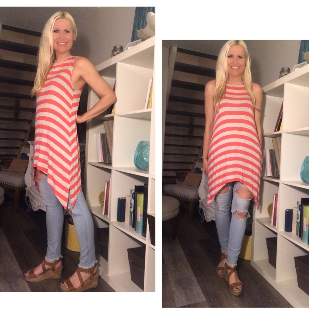 ☕️Classic Coral Striped Tunic🌟